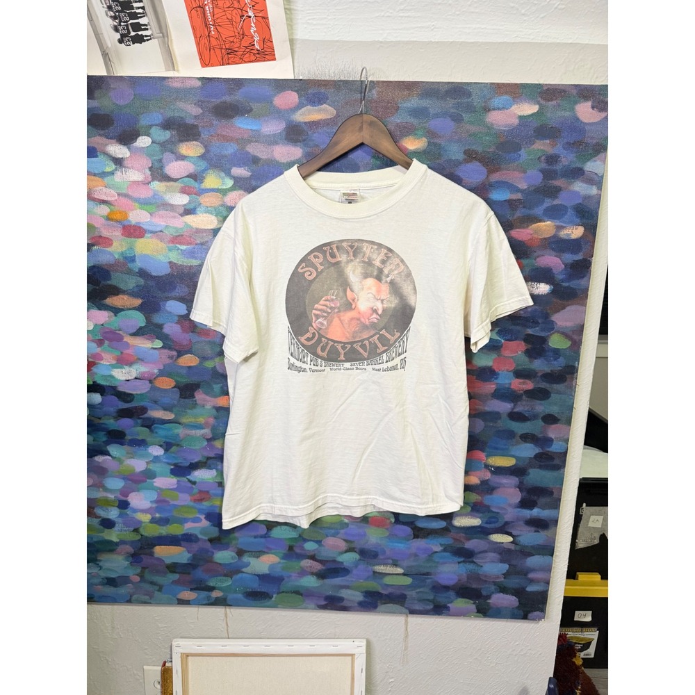 Vintage Spuyten Duyvil Vermont Pub Brewery Graphic T-Shirt Mens Large Cream